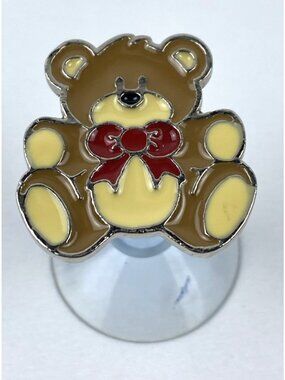 VTG Billy Joe Enamel Teddy Bear Toothbrush Holder Hand Cast Pewter Suction Cup